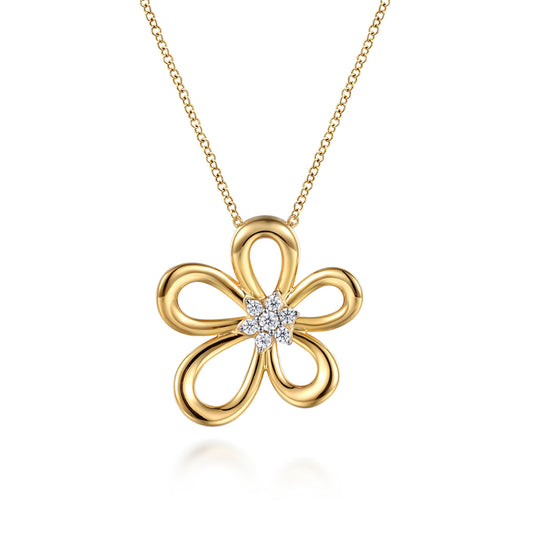 14K White & Yellow Gold Diamond Floral Pendant Necklace