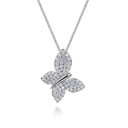 14K White Gold Diamond Butterfly Pendant Necklace