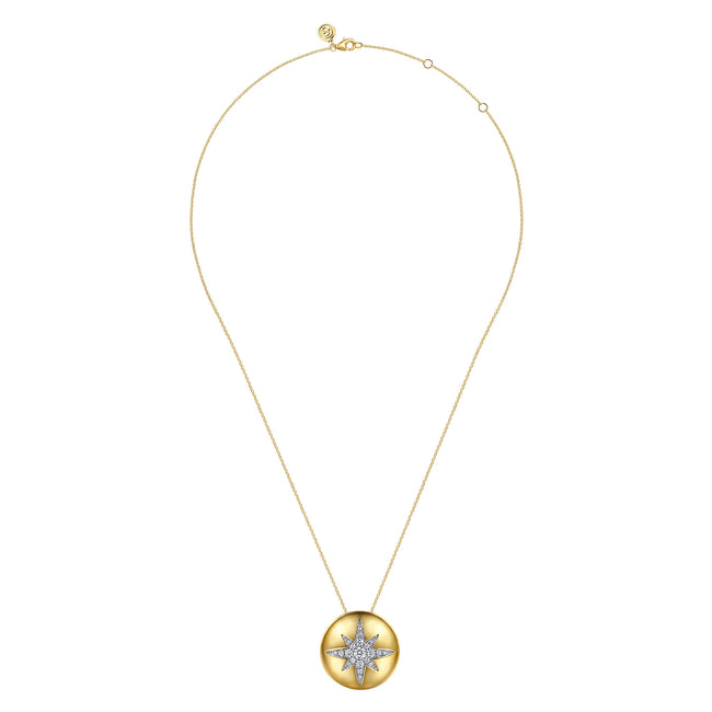 14K Yellow Gold Diamond Starburst Pendant Necklace