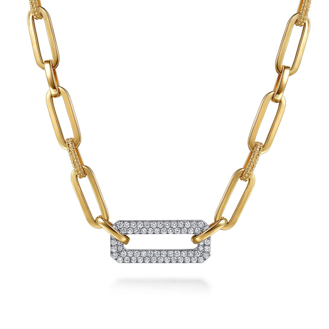14K White & Yellow Gold Bujukan and Diamond Link Chain Necklace