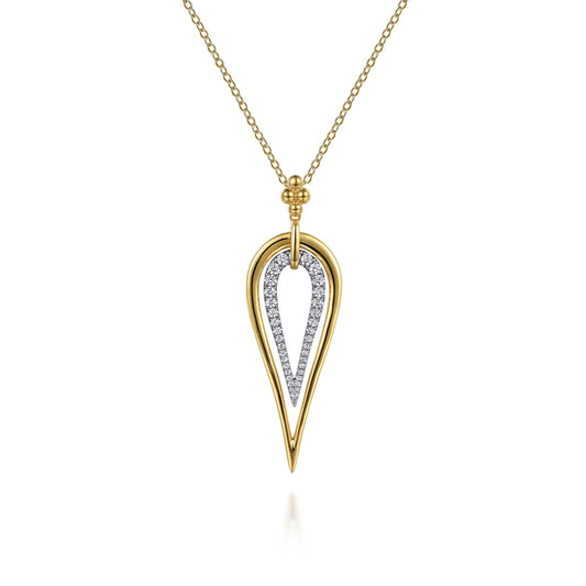 14K White & Yellow Gold Bujukan and Graduating Diamond Pendant Drop Necklace