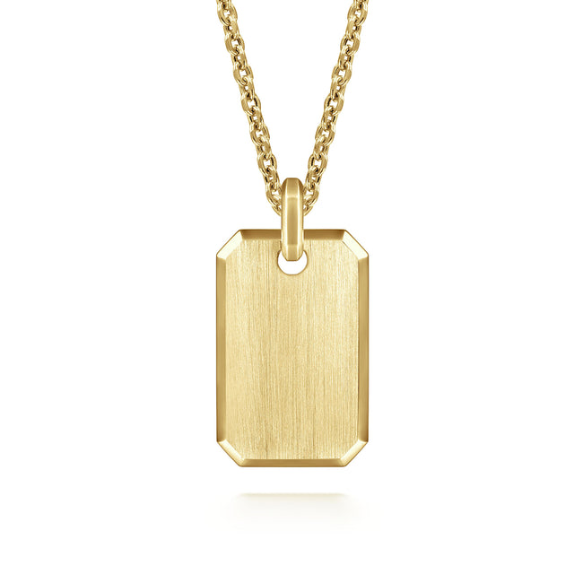 22 Inch 14K Yellow Gold Dog Tag Pendant Necklace