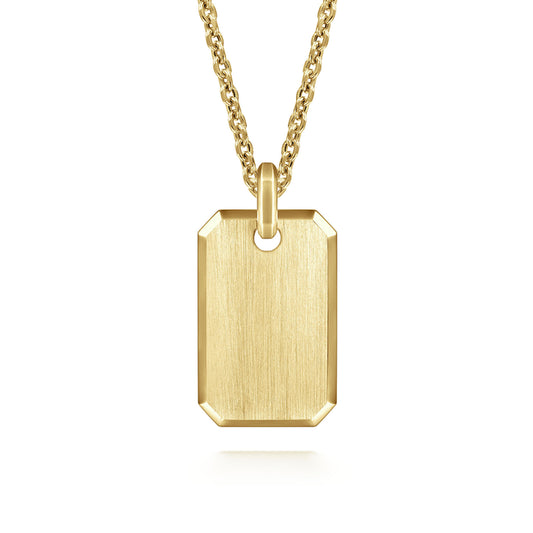 22 Inch 14K Yellow Gold Dog Tag Pendant Necklace
