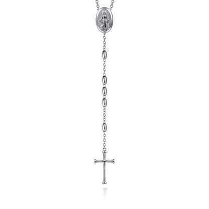 27 Inch 925 Sterling Silver Cross Rosary Solid Men's Link Chain Necklace