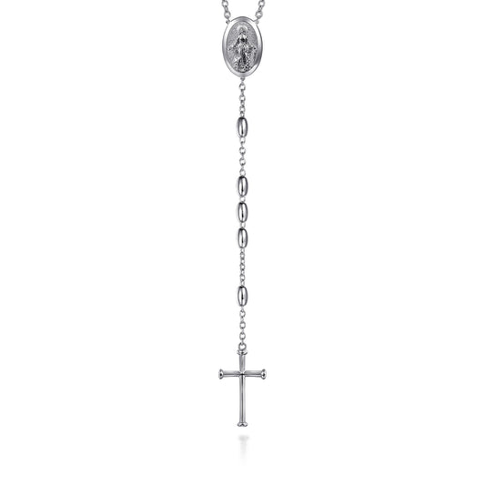 27 Inch 925 Sterling Silver Cross Rosary Solid Men's Link Chain Necklace