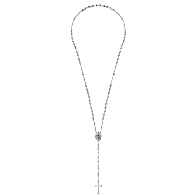 27 Inch 925 Sterling Silver Cross Rosary Solid Men's Link Chain Necklace
