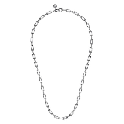 22 Inch 925 Sterling Silver Solid Faceted Men's Link Chain Necklace