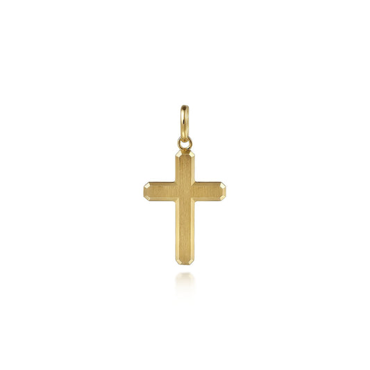 14K Yellow Gold Cross Pendant with Vertical Brush