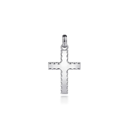 925 Sterling Silver Cross Pendant with Beveled Trim