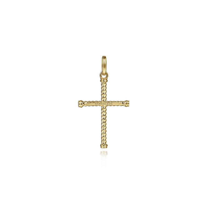 14K Yellow Gold Twisted Rope Cross Pendant