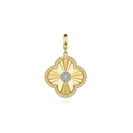 14K Yellow Gold Bujukan & Diamond Cut Diamond Clover Medallion Pendant