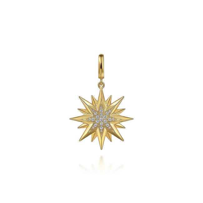 14K Y G D Starburst Medallion Pendant in Size 24mm