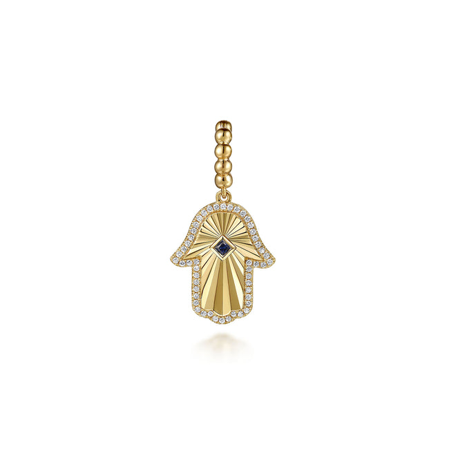 14K Yellow Gold Diamond and Blue Sapphire Bujukan Hamsah Charms