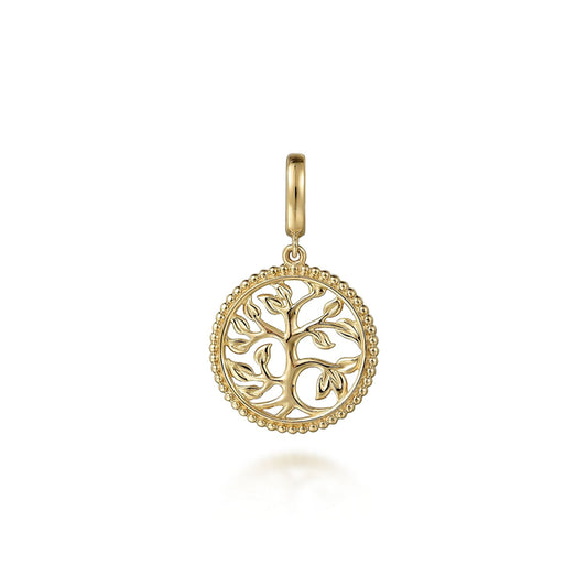 14K Yellow Plain Gold Bujukan Tree of Life Medallion Pendant