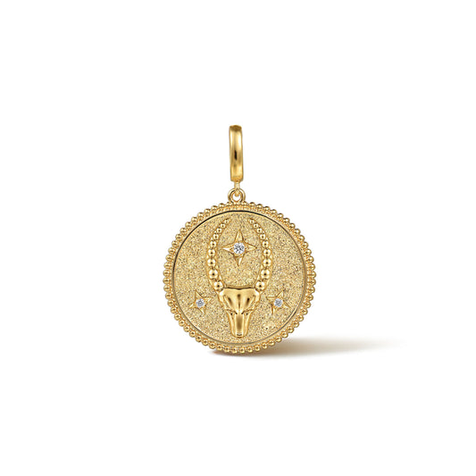 14K Yellow Gold Diamond Bujukan Capricorn Medallion Pendant