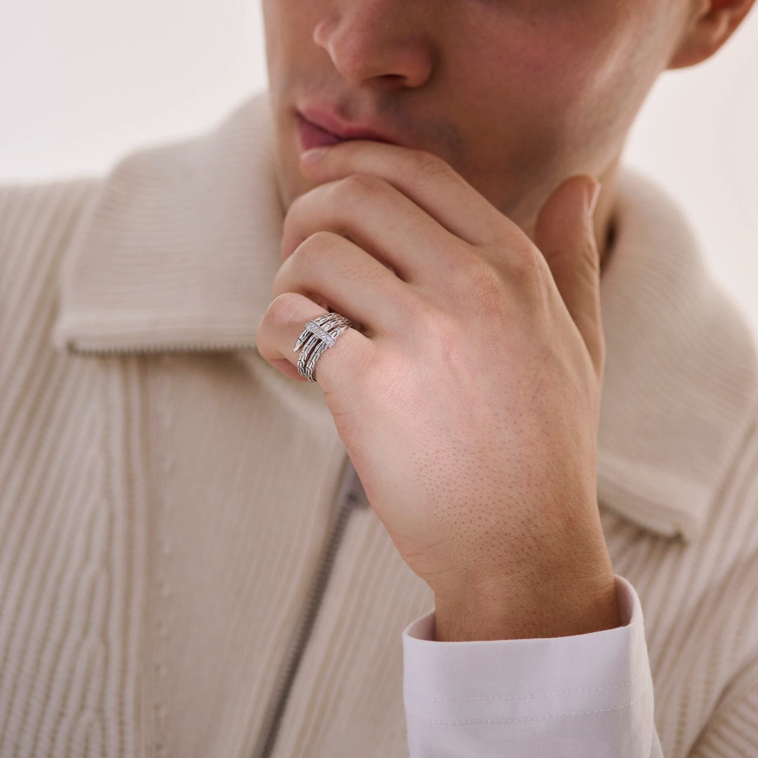 Spear Ring, Silver, Diamonds, Wide