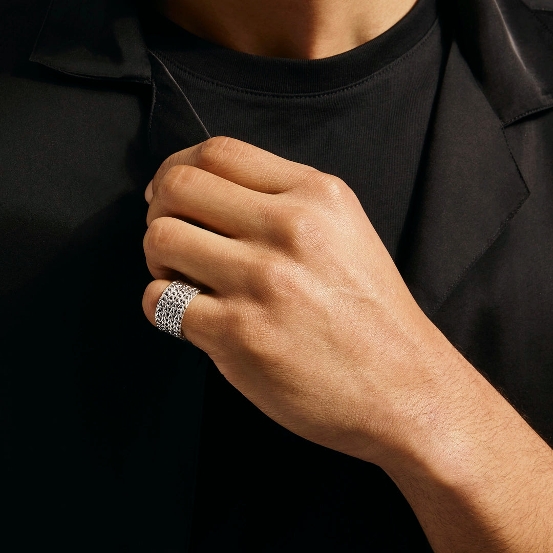 Rata Chain Band Ring, Sterling Silver, Wide