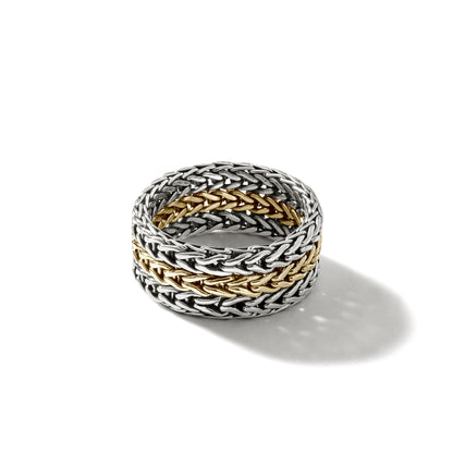 Rata Chain Ring, Silver, Gold, Wide