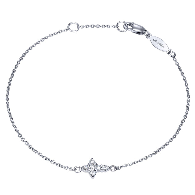 14K White Gold Chain Bracelet with Diamond Cross