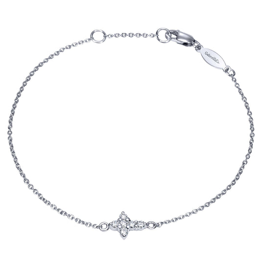 14K White Gold Chain Bracelet with Diamond Cross