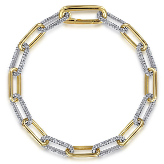 14K White & Yellow Gold Diamond Link Chain Bracelet