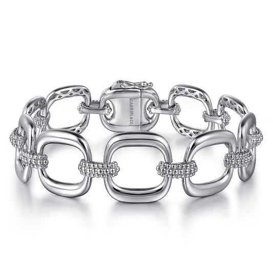925 Sterling Silver Pavé Bujukan And Cushion Shape Link Chain Bracelet