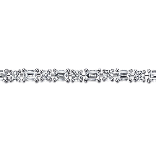 18K White Gold Emerald cut and Round Diamond Tennis Bracelet