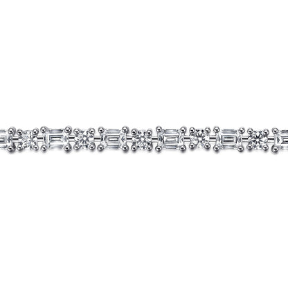 18K White Gold Emerald cut and Round Diamond Tennis Bracelet