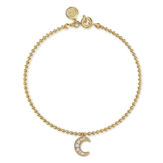 14K Yellow Gold Bujukan and White Sapphire Moon Charm Bracelet