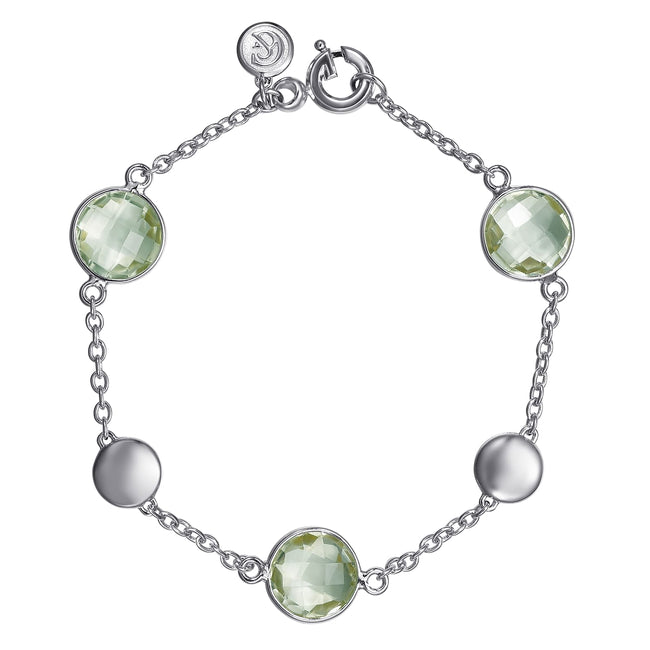925 Sterling Silver Green Amethyst Station Bracelet