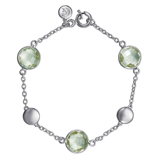 925 Sterling Silver Green Amethyst Station Bracelet