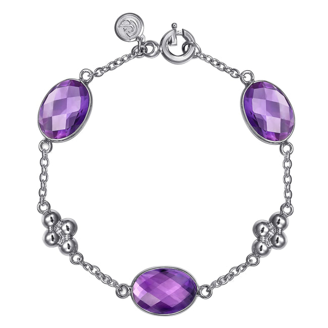 925 Sterling Silver Amethyst Station Bracelet
