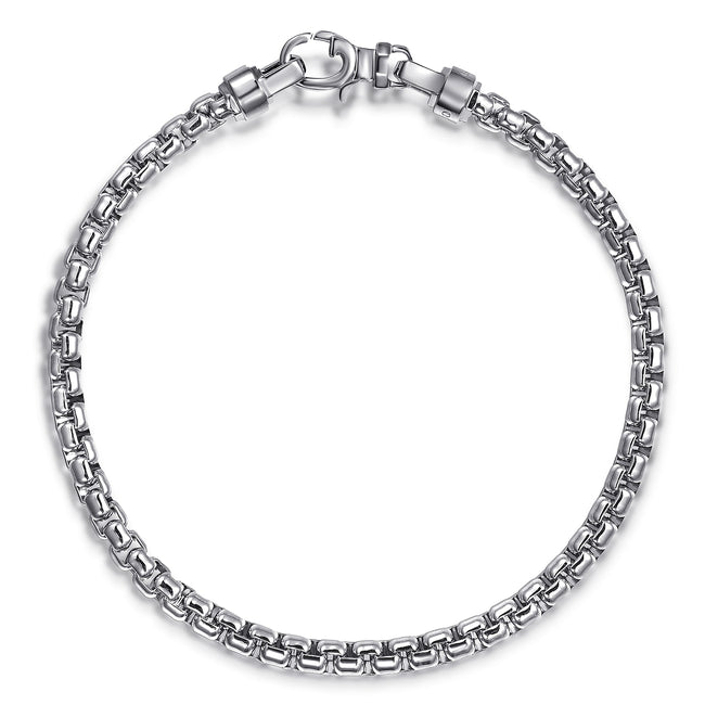 4mm 925 Sterling Silver Solid Mens Round Box Chain Bracelet