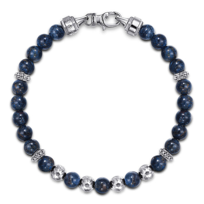 925 Sterling Silver and 6mm Pietersite Beaded Men's Bracelet