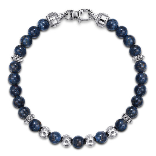 925 Sterling Silver and 6mm Pietersite Beaded Men's Bracelet