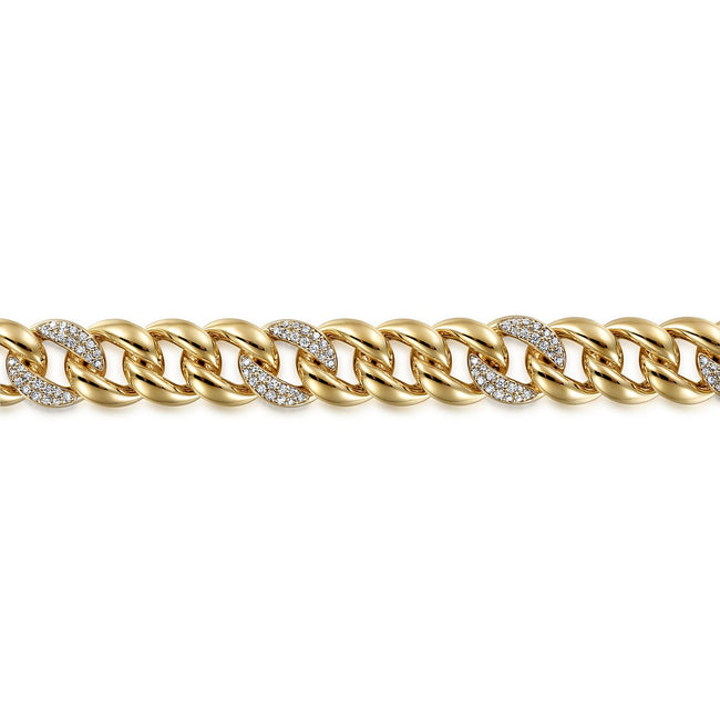14K Yellow Gold 10mm Width Classic Diamond Men's Cuban Bracelet
