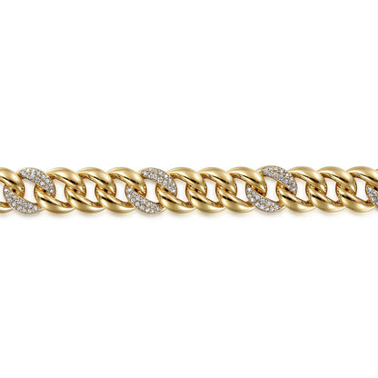 14K Yellow Gold 10mm Width Classic Diamond Men's Cuban Bracelet