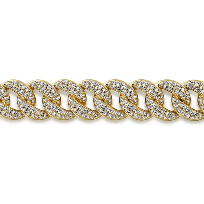 14K Yellow Gold 12mm Width Classic Diamond Men's Cuban Bracelet