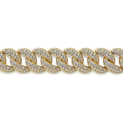 14K Yellow Gold 12mm Width Classic Diamond Men's Cuban Bracelet