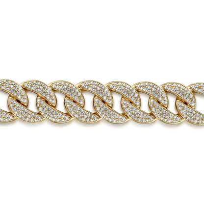 14K Yellow Gold 14mm Width Classic Diamond Men's Cuban Bracelet