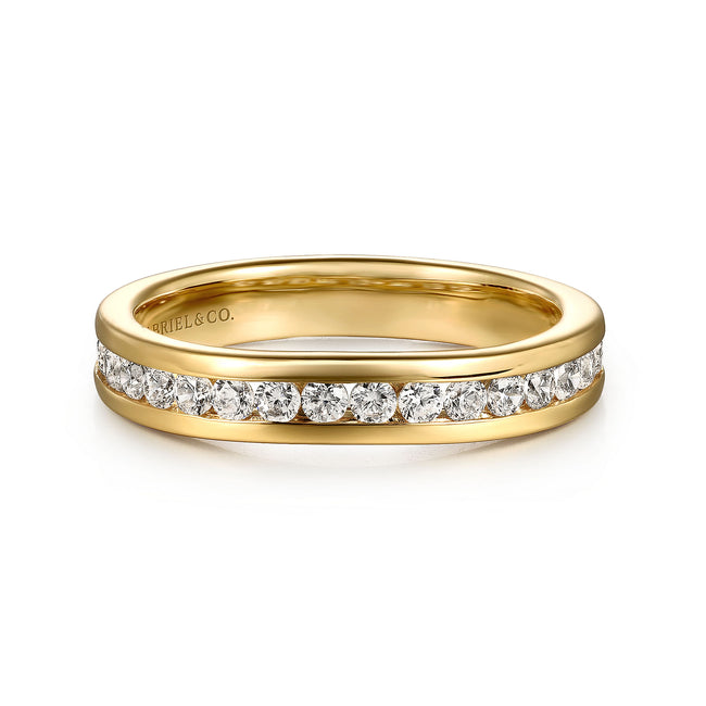 Curved 14K Yellow Gold Diamond Wedding Band