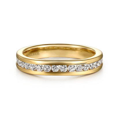 Curved 14K Yellow Gold Diamond Wedding Band