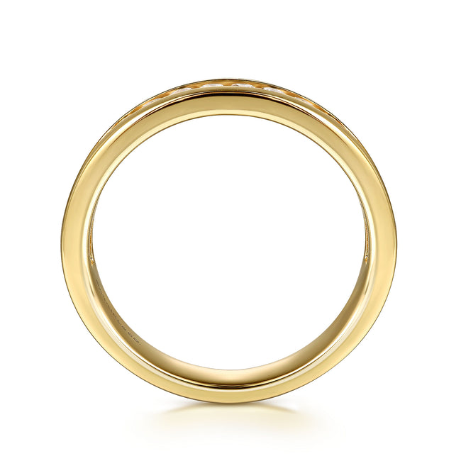 Curved 14K Yellow Gold Diamond Wedding Band