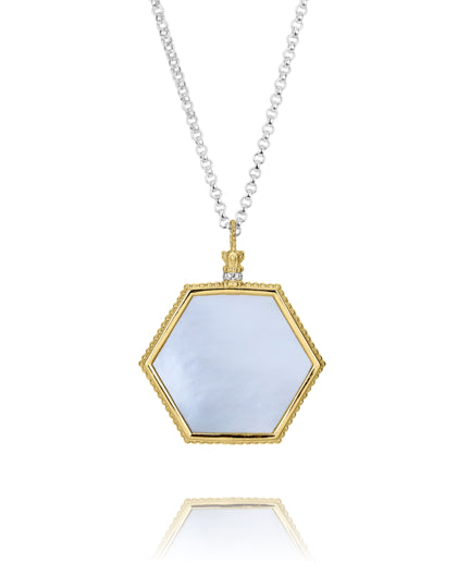 Vahan 14k Gold & Sterling Silver Black Onyx & Mother of Pearl Pendant