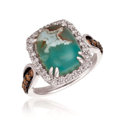 Le Vian® Ring featuring 6 cts. Peacock Aquaprase™, 1/4 cts. Chocolate Diamonds®, 1/2 cts. Nude Diamonds™ set in 14K Vanilla Gold®