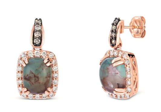 Le Vian® Earrings featuring 6 1/2 cts. Peacock Aquaprase™, 1/6 cts. Chocolate Diamonds®, 5/8 cts. Nude Diamonds™ set in 14K Strawberry Gold®