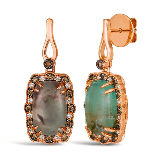 Le Vian® Earrings featuring 7 1/5 cts. Peacock Aquaprase™, 1/4 cts. Chocolate Diamonds®, 1/5 cts. Nude Diamonds™ set in 14K Strawberry Gold®
