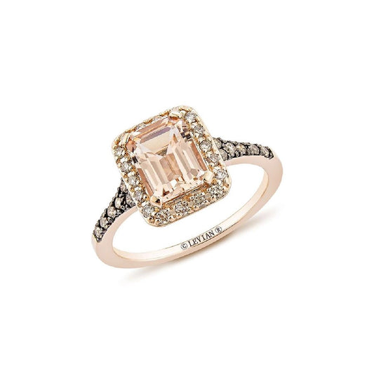 Le Vian® Ring featuring 1 1/6 cts. Peach Morganite™, 1/8 cts. Chocolate Diamonds®, 1/6 cts. Nude Diamonds™ set in 14K Strawberry Gold®
