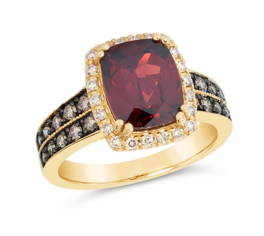 Le Vian® Ring featuring 3 1/6 cts. Pomegranate Garnet™, 1/3 cts. Chocolate Diamonds®, 1/5 cts. Nude Diamonds™ set in 14K Honey Gold™