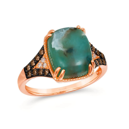 Le Vian® Ring featuring 5 cts. Peacock Aquaprase™, 1/5 cts. Chocolate Diamonds®, 1/20 cts. Nude Diamonds™ set in 14K Strawberry Gold®